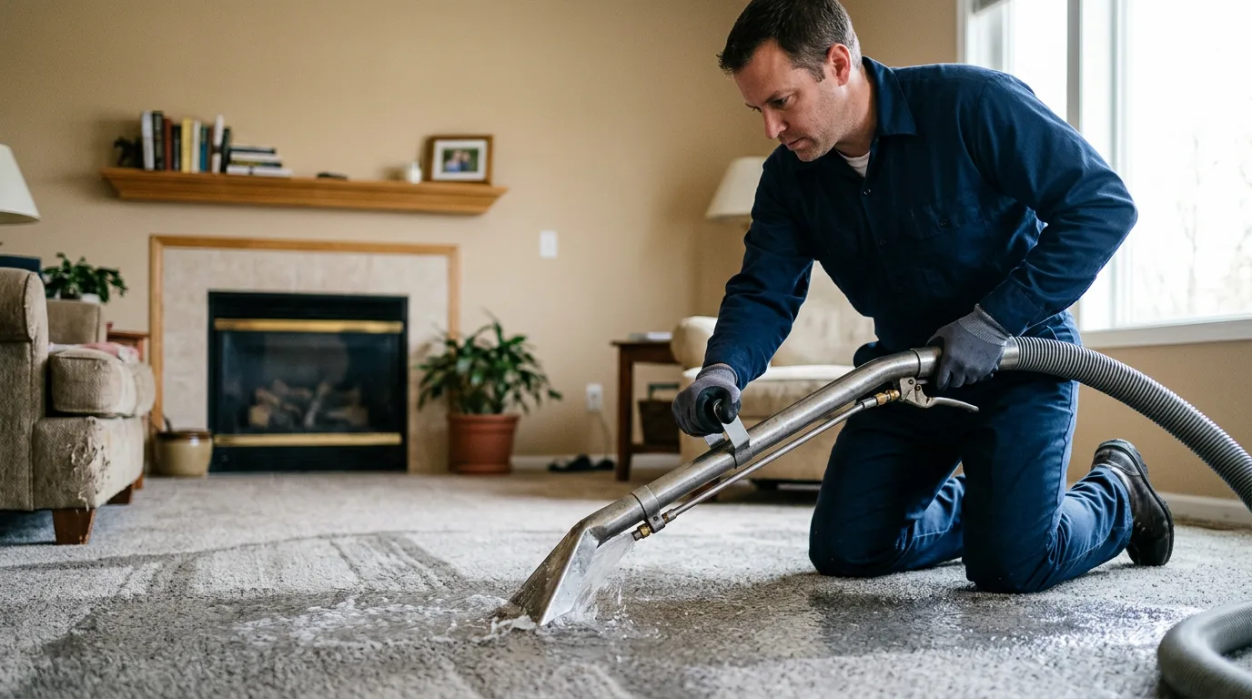 Water damage restoration technician working near Hudson, IA